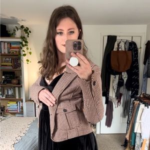 American Eagle Outfitters 90s Vintage Tweed Red Velvet Lined Blazer